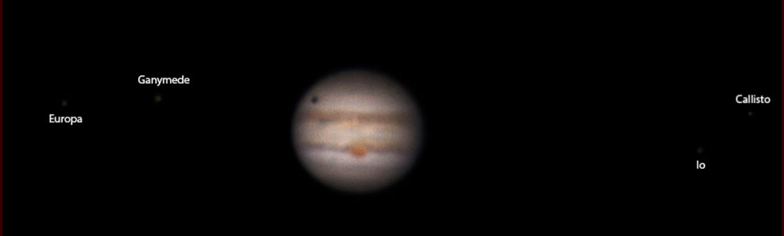 Giove 4 satelliti con proiezione ombra di Ganimede